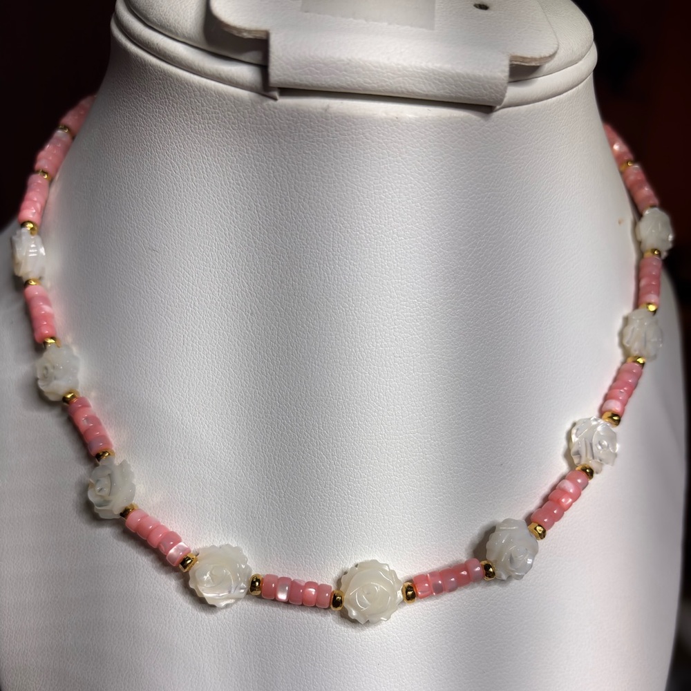 Pink and White Mother of Pearl Necklace 16 inches